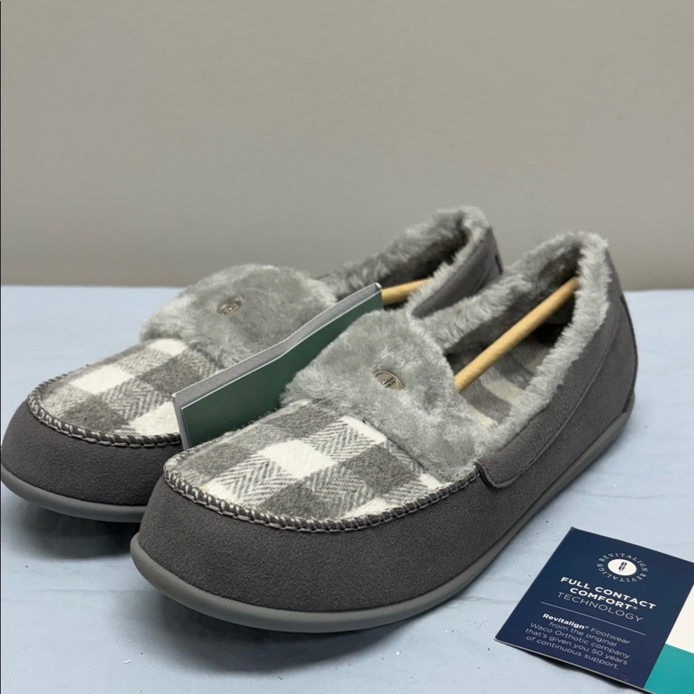 NEW Revitalign Birch Buffalo Check Plaid Orthotic Cushion Slippers Women SZ 8 M